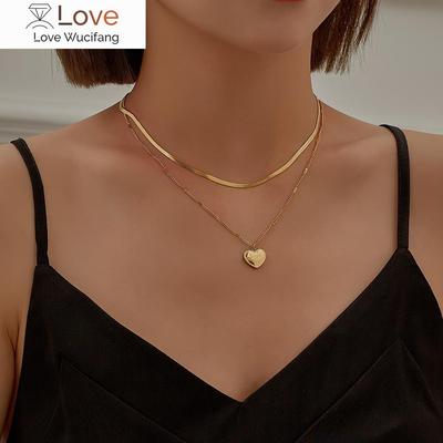 Ανοξείδωτο Ατσάλι 2 Επιπέδων Χρυσό Χρώμα Κολιέ Καρδιά Για Γυναίκες Αλυσίδα Οστού Φιδιού Choker Τάση Μόδας Κοσμήματα Collier
