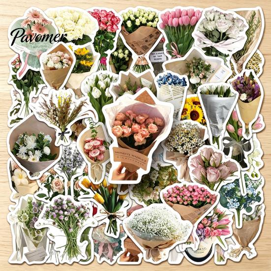 Rose Pattern Stickers 50Pcs Flower Bouquet Decorative Stickers, DIY Scrapbooking Journaling Floral Adhesive Decals Decals, for Water Bottles