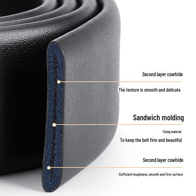 Men's Headless Genuine Leather Belt with Automatic Buckle - Fashionable for Business and Casual Wear