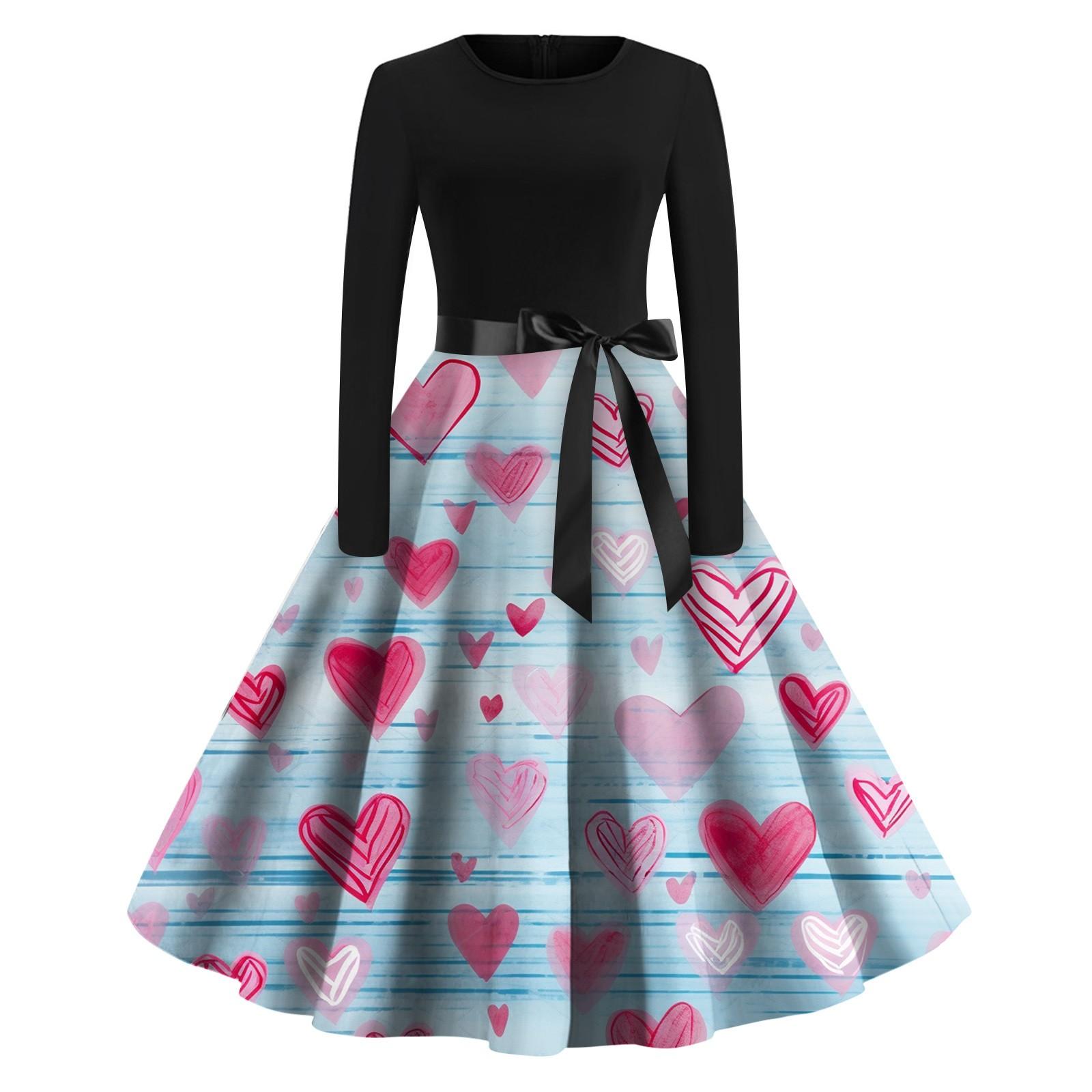 Женское винтажное классическое платье с длинным рукавом и принтом ко Дню святого Валентина — фото 3