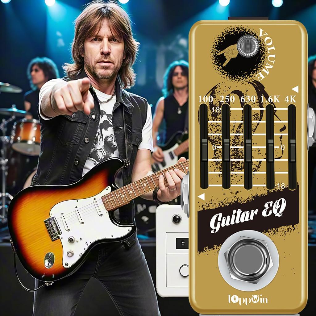 IOppWin Guitar Guitar Graphic Equalizer Pedal with Master Level Control True Bypass Metal Shell Pedal, 5-Band - &