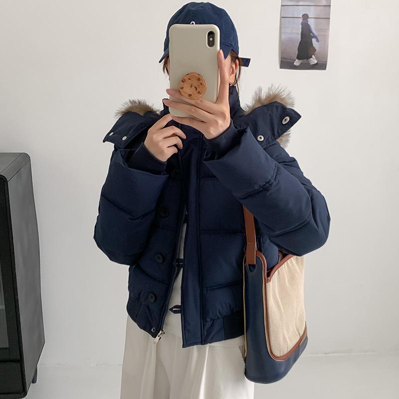 Winter new cotton-padded clothes women's thickened fur collar hooded loose warm small cotton clothes