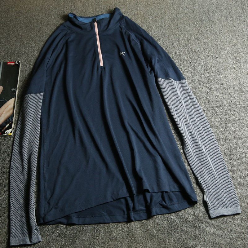 European and American-Style Cattle Goods Long-Sleeve Women s Breathable Quick-Drying Crew Neck T-shirt Half Zip Dark Blue XL