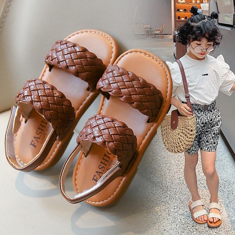 Korean Style Summer Kids Open Toe Woven Beach Sandals For Boys And Girls
