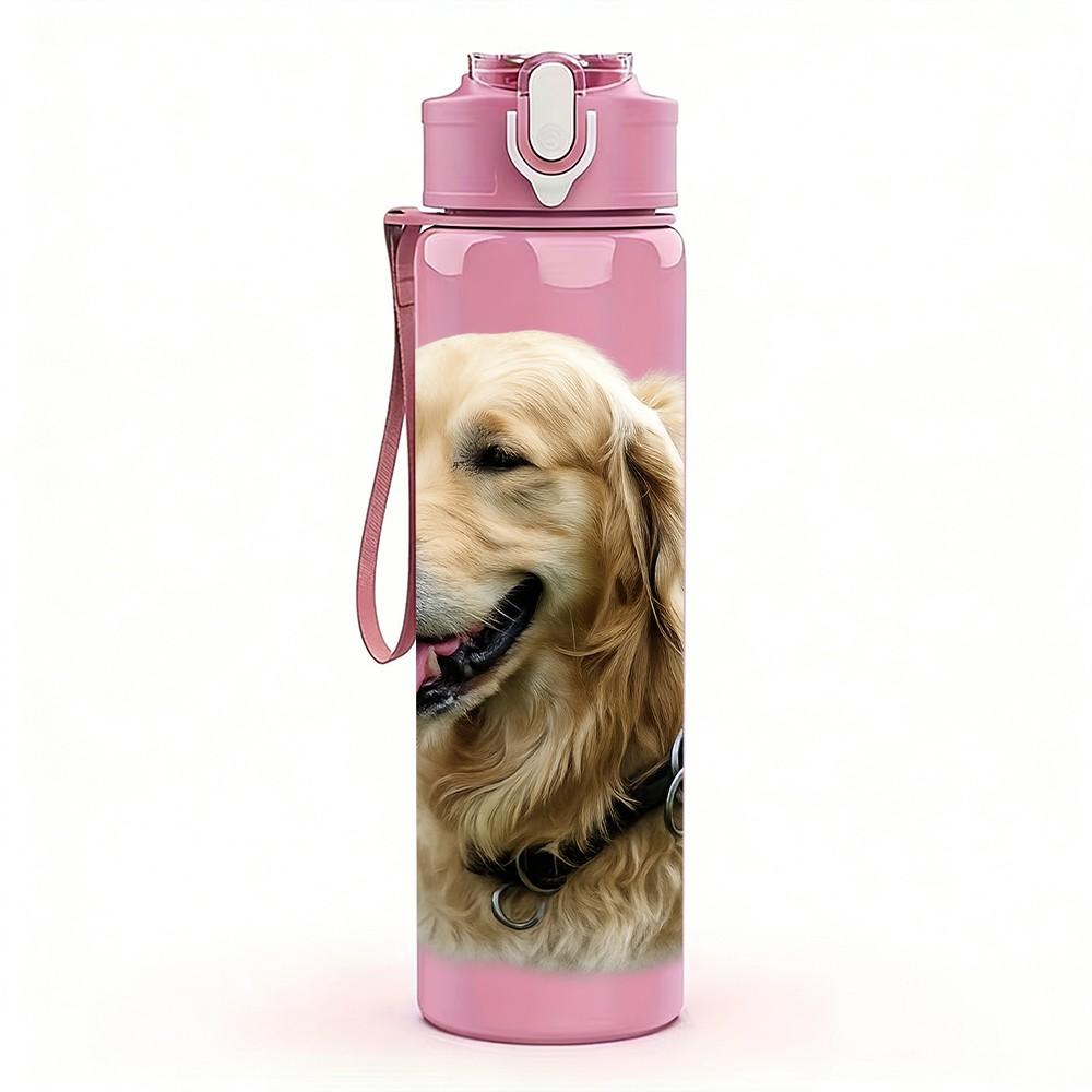 1PC Golden Retriever Dog Portrait Print 750ml Color Plastic Sports Water Bottle Leakproof Flip Straw Lid Suitable for Sports Office Home Use