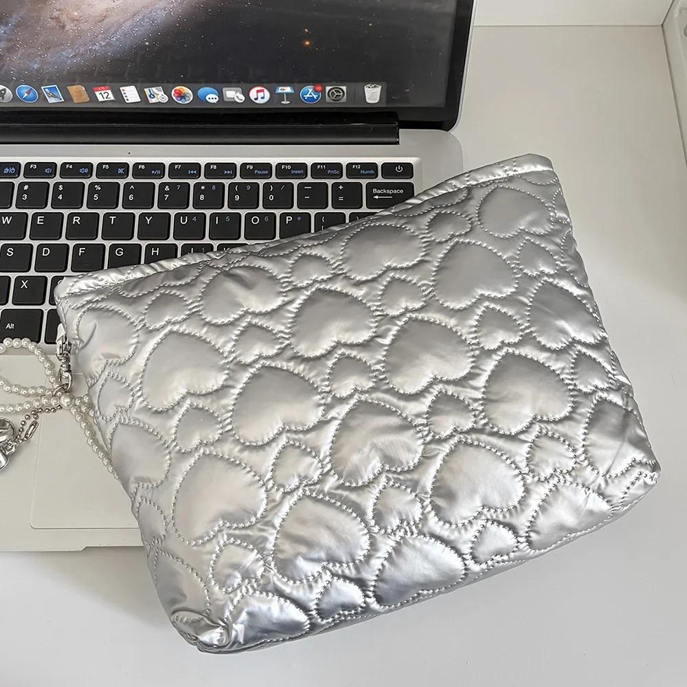 Luxury Heart Waterproof Women Makeup Bag Handbag Travel Cosmetic Toiletry Storage Pouch Elegant Square Zipper Bag