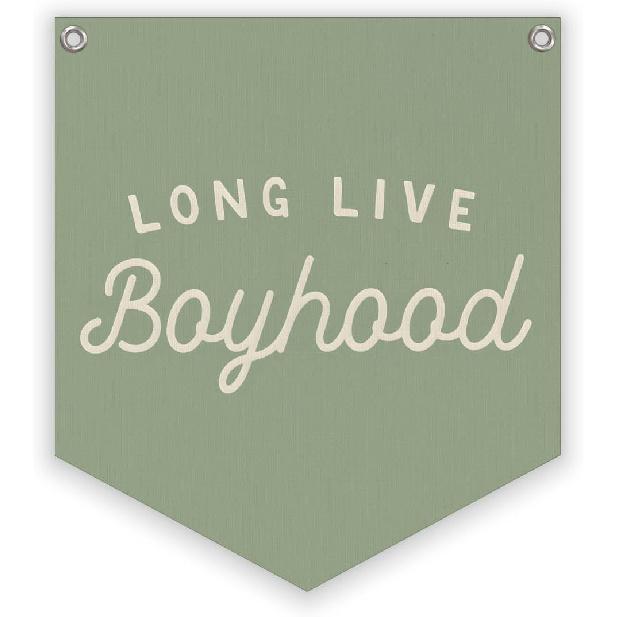 Lacama Long Live Boyhood Linen Banner,Vintage Boy Room Toddler Decor,Boy Bedroom Wall Hanging Banner Pennant Flag Decor for Nursery Playroom,12.4x14