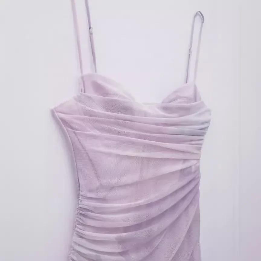 2024 Summer Lavender Pleated Tulle Slim Suspender Dress