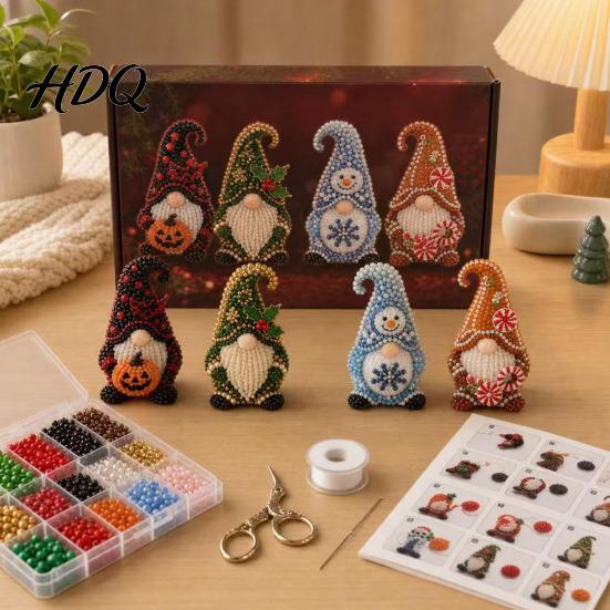 Kit de Matériel DIY Pour Débutants Gnome Perlé 3D Broderie de Perles Minuscules 4 Pièces Lutins Artisanat de Perlage Art Artisanat Mignon Cadeau Fait Main pour & Artisanat