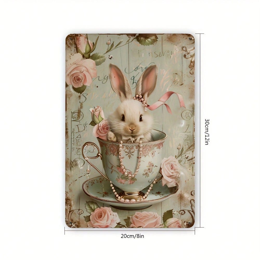 Metal Tin Sign Bunny Wall Art 8x12 Inch Vintage Home Decor Indoor Outdoor Hanging Plaque