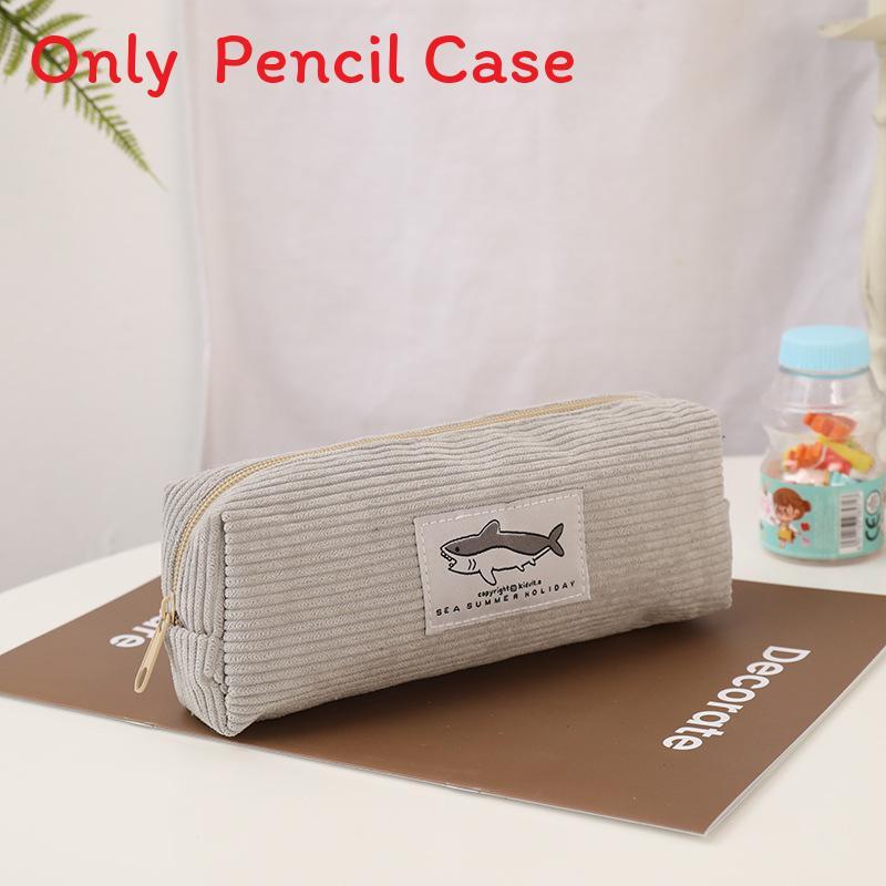 Cute Shark Corduroy Pen Bag With Durable Material For School And Office Use