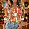 Women's Button Front Long Sleeve Shirt with Pockets and Christmas Print, Casual Top