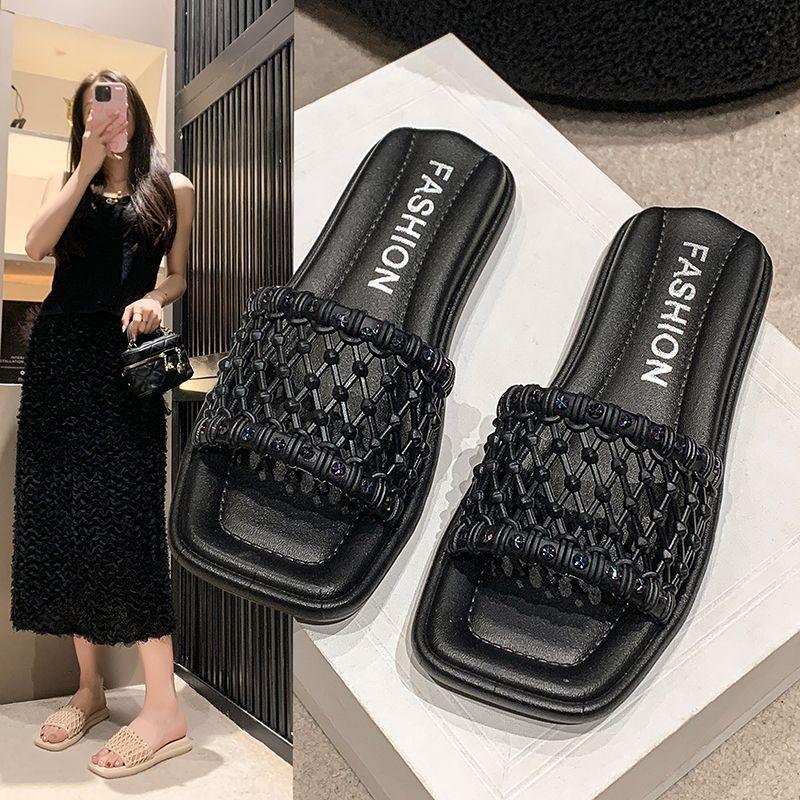Versatile outer wear one-word slippers one-pedal sandals female fashion fairy wind flat-bottomed cool slippers 2025 summer new