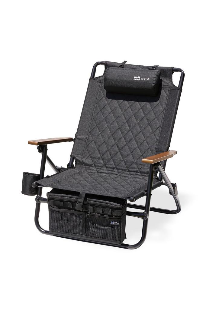 WAQ Reclining Low Chair Reclining Low Chair Folding Chair Reclining Chair Outdoor Bonfire Iron Drink Holder WAQ-RLC1 (BLACK)