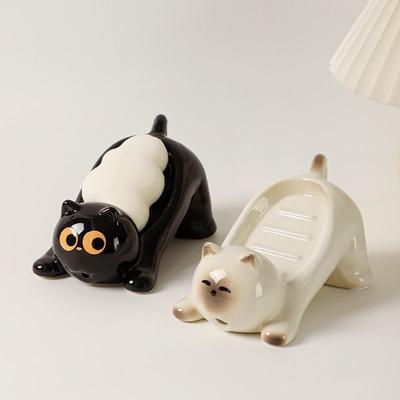 Cartoon Siamese Cat Soap Box Cute Cat Soap Box Bathroom Ceramic Storage Rack Bathroom Home Ins Storage