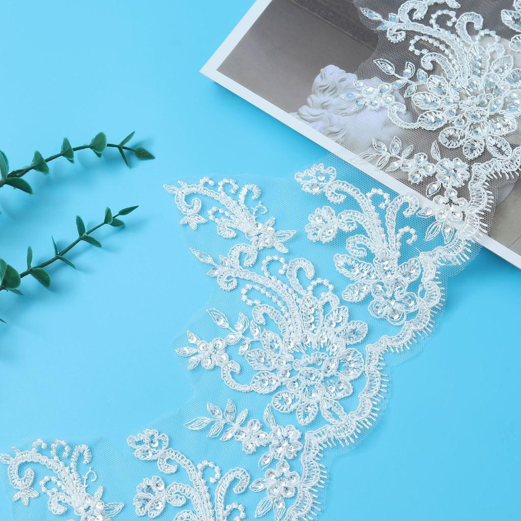 Car Children'S Clothing Skirt Performance Clothes Bone Embroidery Beige Wedding Dress Lace, Veil Accessories Bead Lace 15Cm