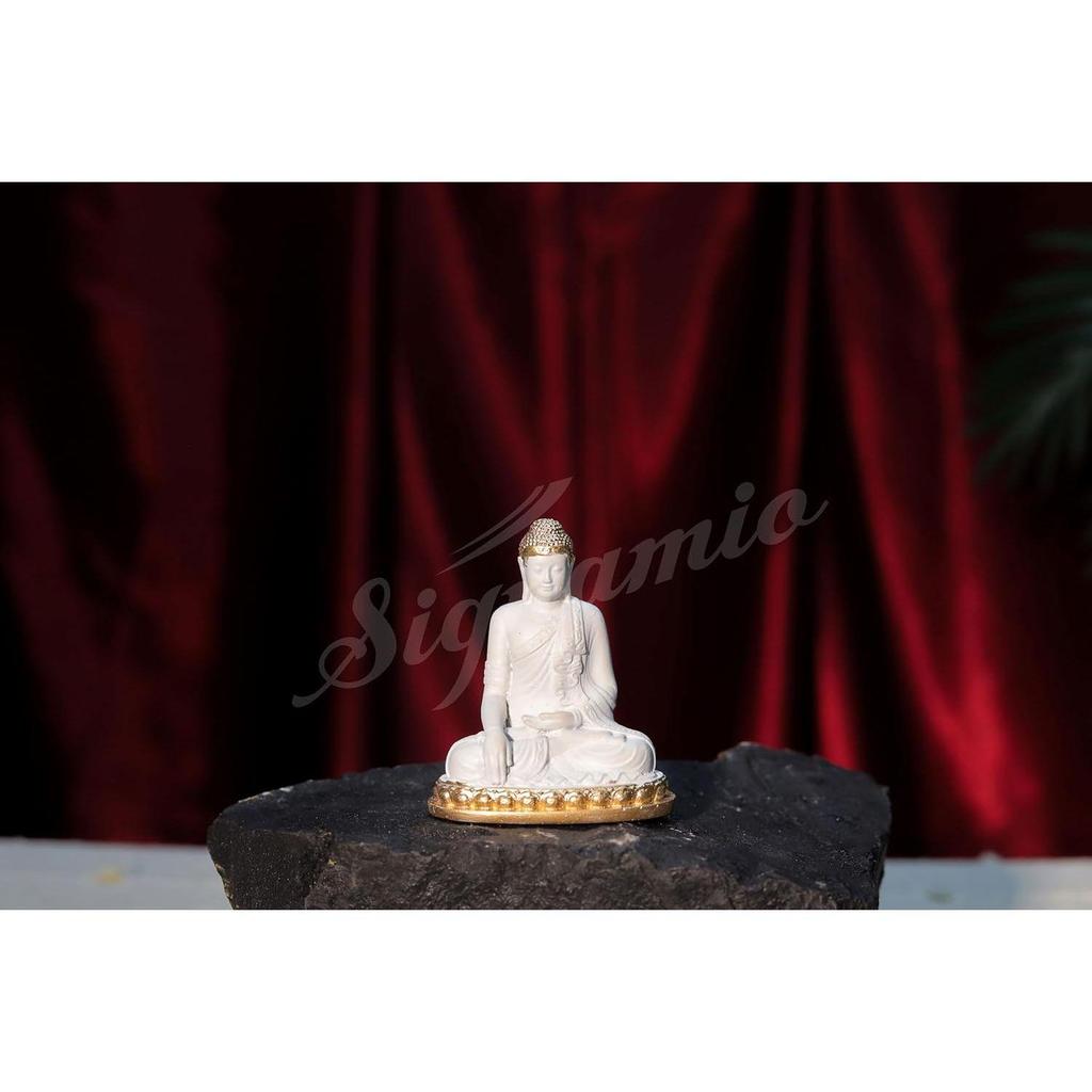 White Gautam Buddha Murti - Perfect Car Dashboard God Idol and Small Buddha Statue for Home Decor Gift Items,