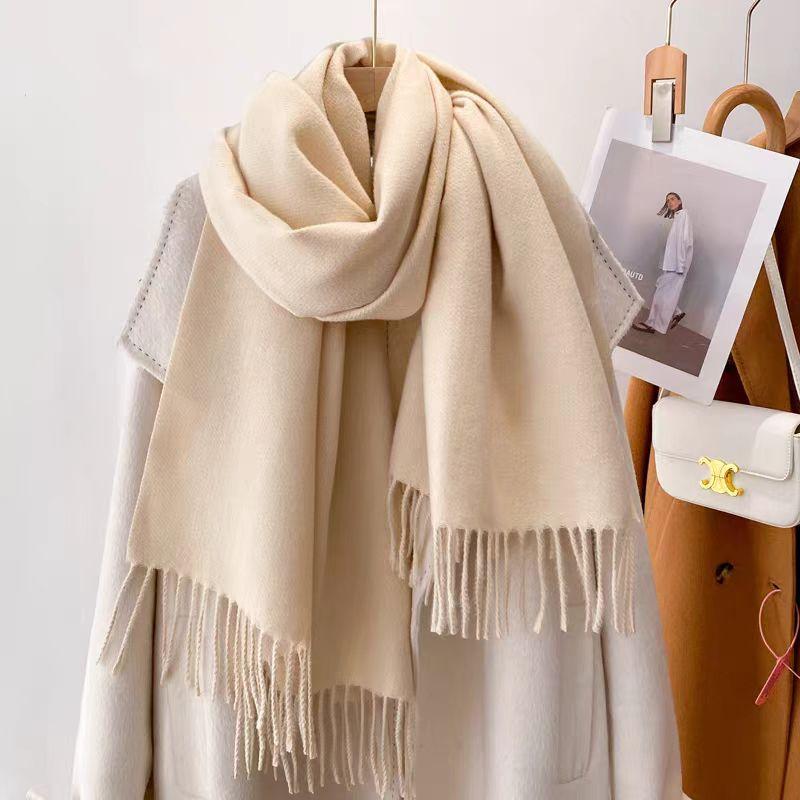 Winter Cashmere Women Scarf Female Luxury Scarves Lady Tassel Bandana Women Solid Shawl Wraps Foulard Tippet Pashmina