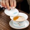 Handmade Relief Pattern Ceramic Gaiwan Teacup Portable Travel Tea Bowl Home Porcelain Teaware Accessories Drinkware Personal Cup