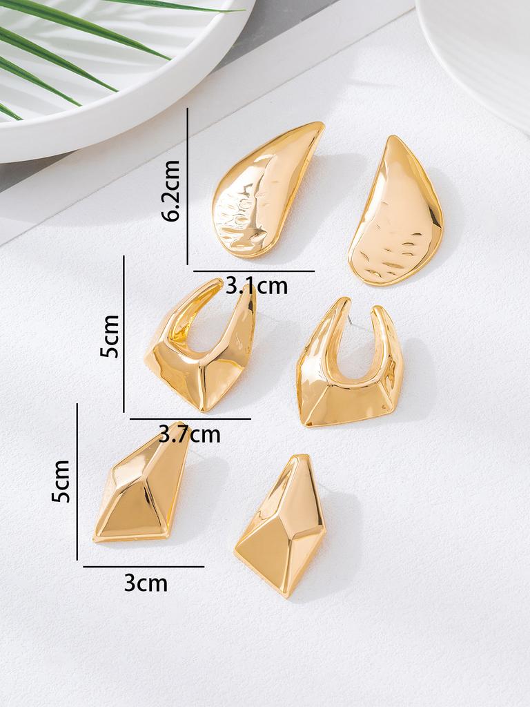 One Pair Daily All Match Fashion Shiny Geometric Gold Tone High Grade Stud Earrings For Women Vacation Party Wear Jewelry