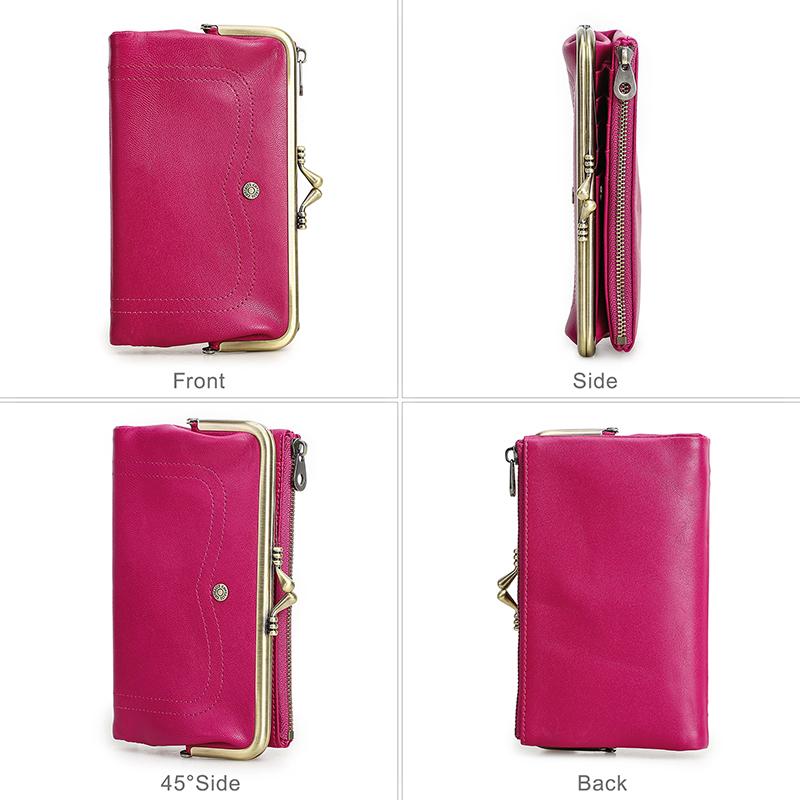 CONTACT'S Genuine Leather Fashion  Long Wallet Women Colorful Coin Pocket with Photo Slot Soft Female Purse Wallets