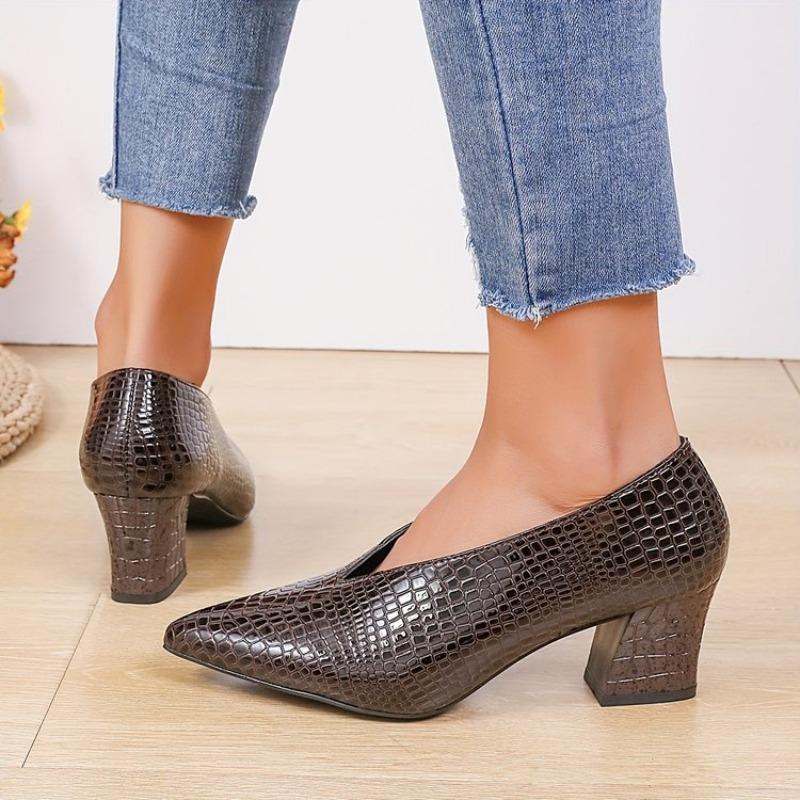 Moda Vintage negro Cuero Suave Punta Fina Tacón Grueso Zapatos Planos para Mujer 2025 Nuevo Primavera Verano Tacón Alto Versátil Zapatos Altos