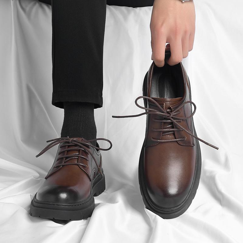 Leather shoes British business dress big head casual shoes civil servant platform inner height increase wedding groom shoes