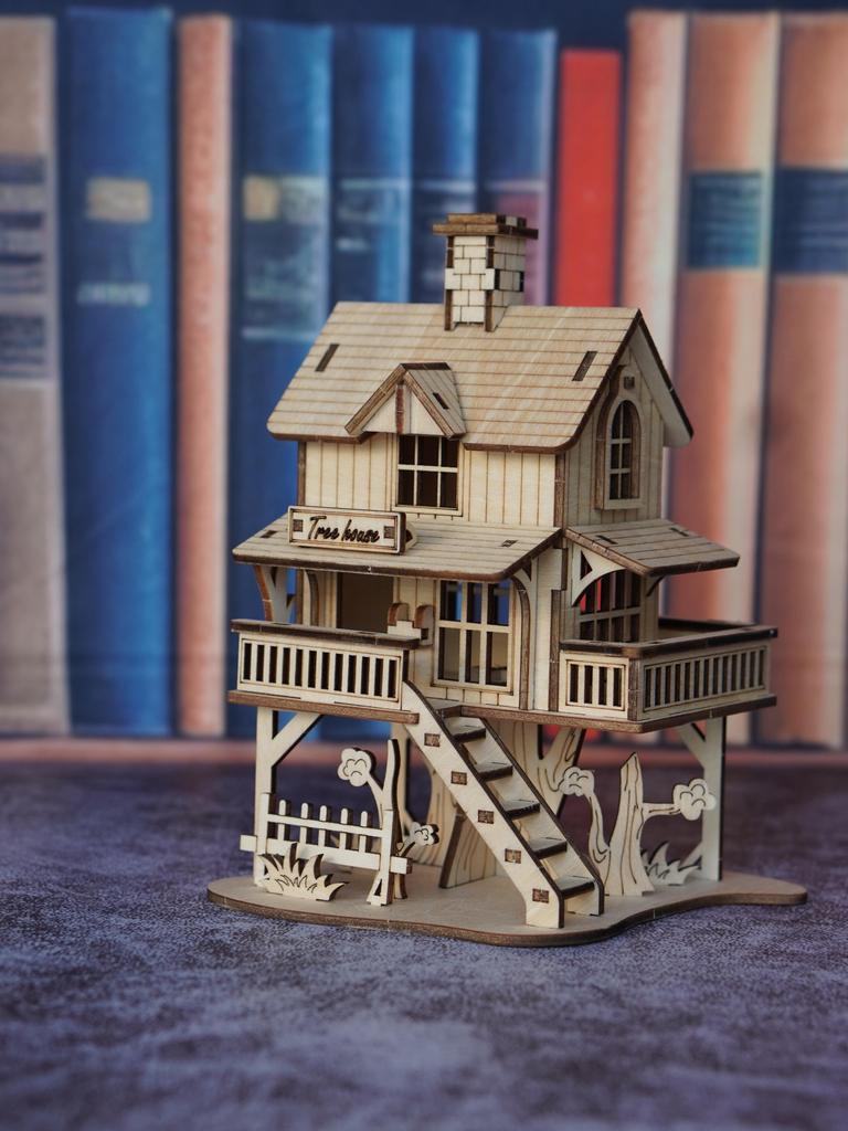 3D wooden puzzle toys suitable for adults, tree house assembly models, wooden wooden house manual DIY assembly building block