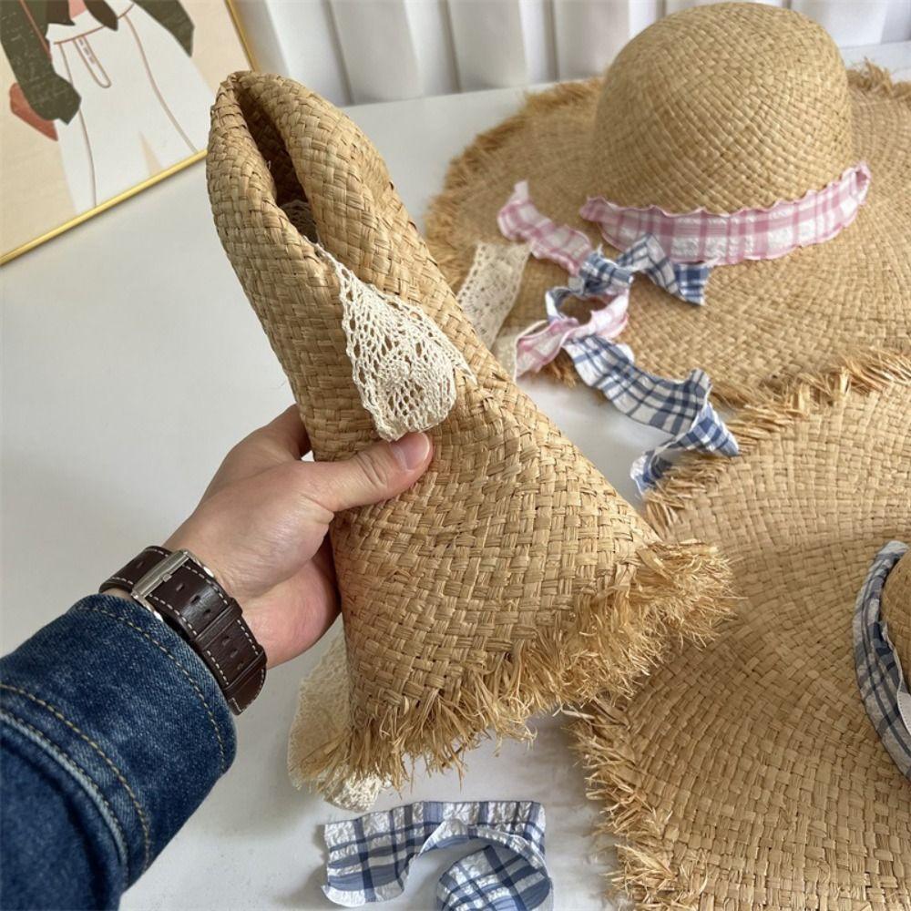 

Ribbon Lafite Straw Hat Lace-up Weave Straw Cap Fashion Beach Hat Vacation Style 2