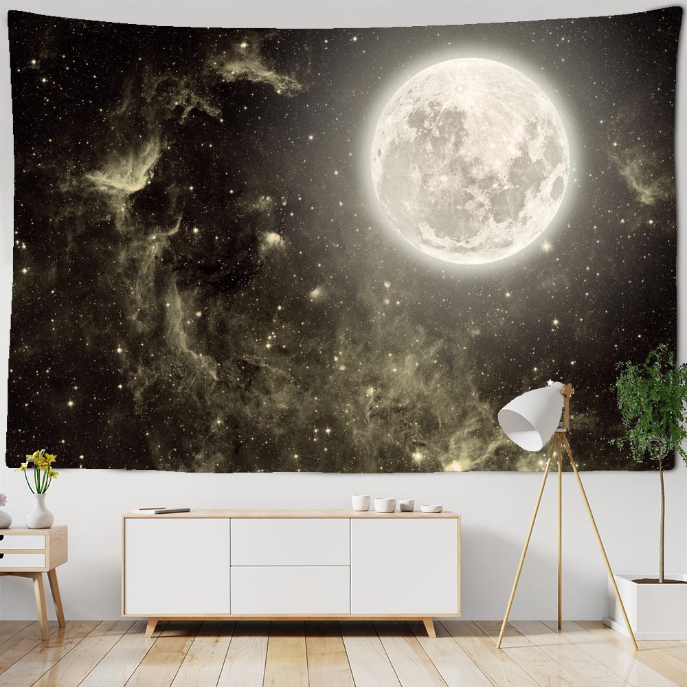 Universe Galaxy Beautiful Earth Moon Under Night Sky Printed Tapestry Wall Hanging Decoration Cloth Bohemian Hippie Tapestries