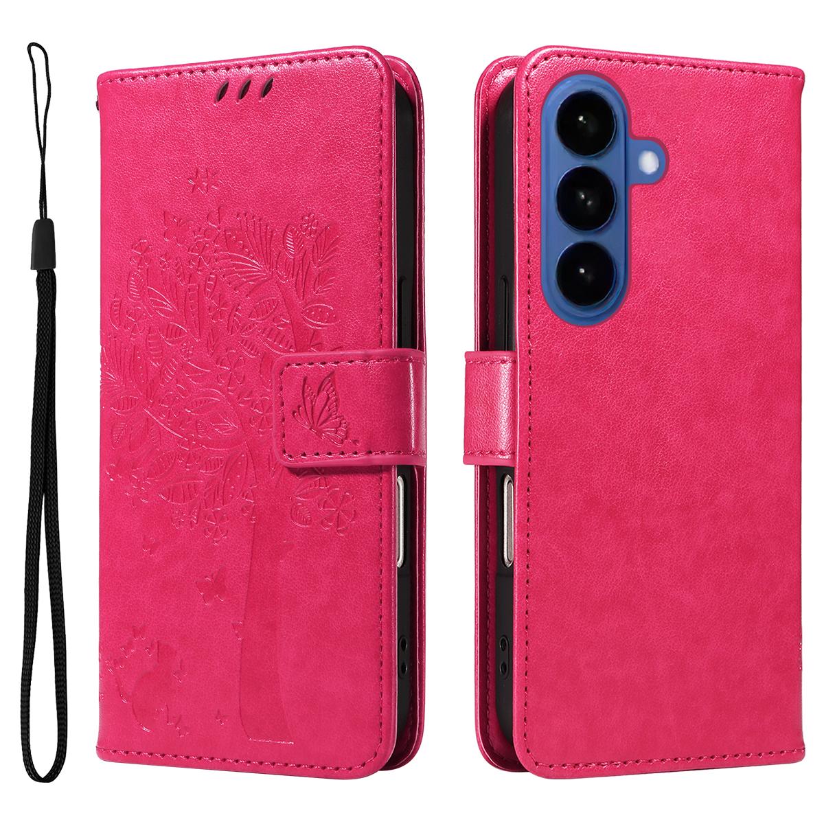 

For Samsung Galaxy S26+ Phone Case with Stand Cat Tree Pattern Leather Wallet Mobile Cover