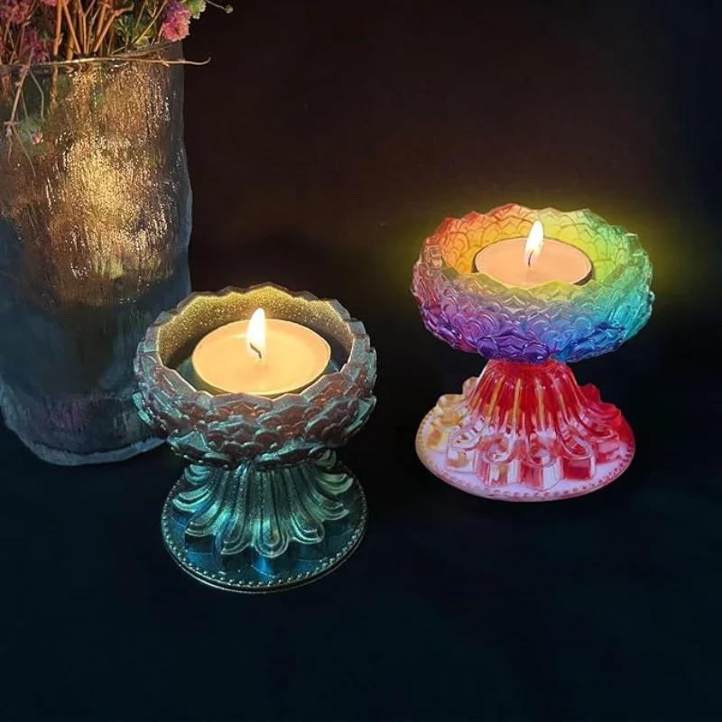 DIY Lotus-Candlestick Silicone Mold Lotus Bracket Resin Mold Candle box Lotus Tray Ornaments Epoxy Casting Mold Home Decoration