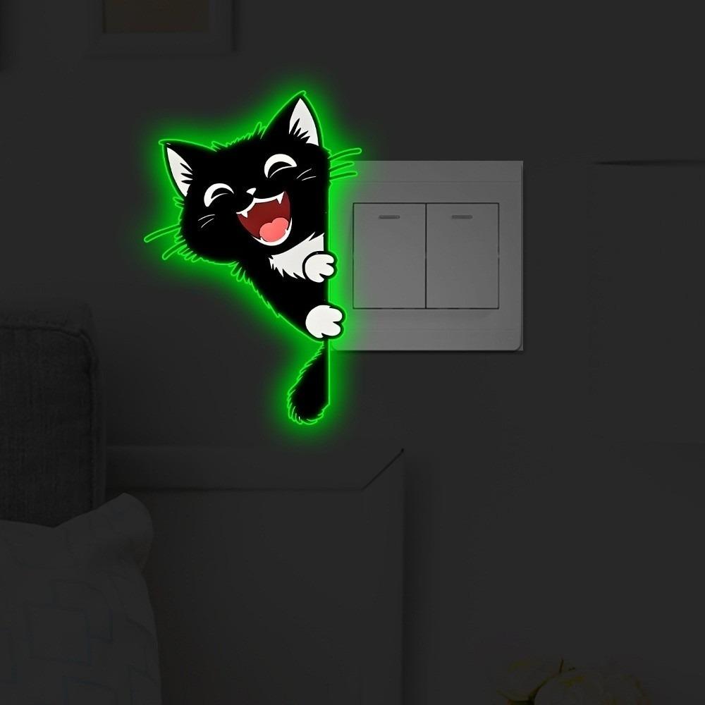 Self-Adhesive Cat Luminous Stickers Decorations Cat Switch Sticker  Entrance Decoration Green Laugh