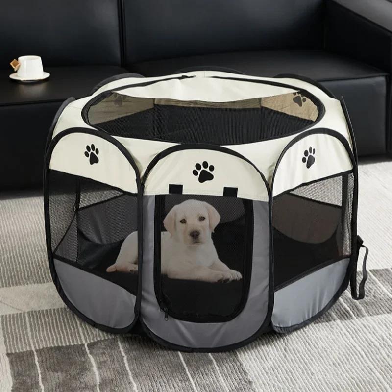 Foldable Octagonal Pet Tent Kennel - Detachable Cat Delivery Room & Puppy Shelter Summer Outdoor Cat Cage Dog Fences for Pets
