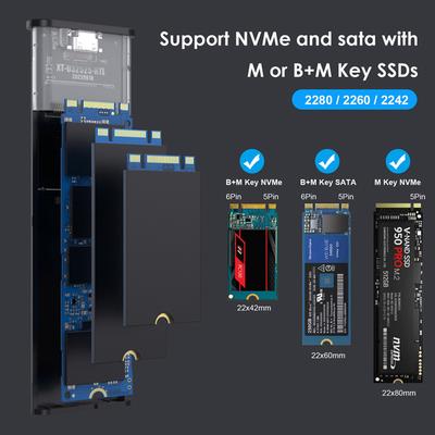 10Gbps M2 SSD Enclosure Case NVMe NGFF SATA Dual Protocol M.2 To USB Type C 3.1 SSD Adapter for NVME PCIE NGFF SATA SSD Disk Box