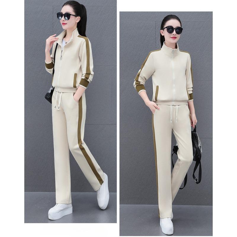 Completo Sportivo Casual Semplice alla Moda da Donna Primavera Autunno Cardigan con Zip Tuta Pantaloni Due Pezzi
