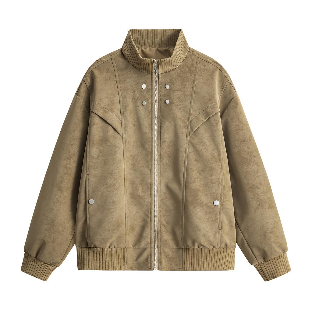 PU leather jacket men's suede stand-up collar leather jacket locomotive style youth fashion trend versatile