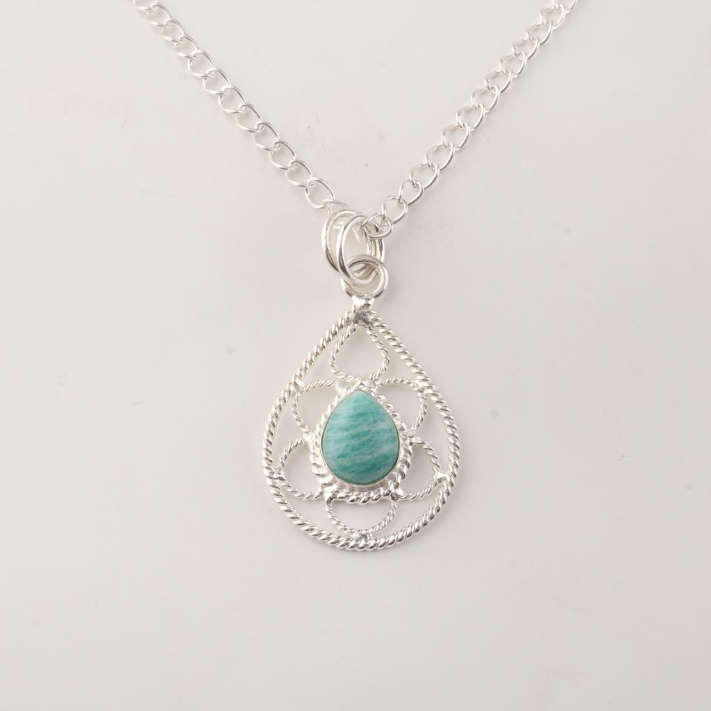 Amazonite Gemstone 925 Sterling Silver Statement Jewelry Pendant 1.40" For Engagement Gift PP-19-13