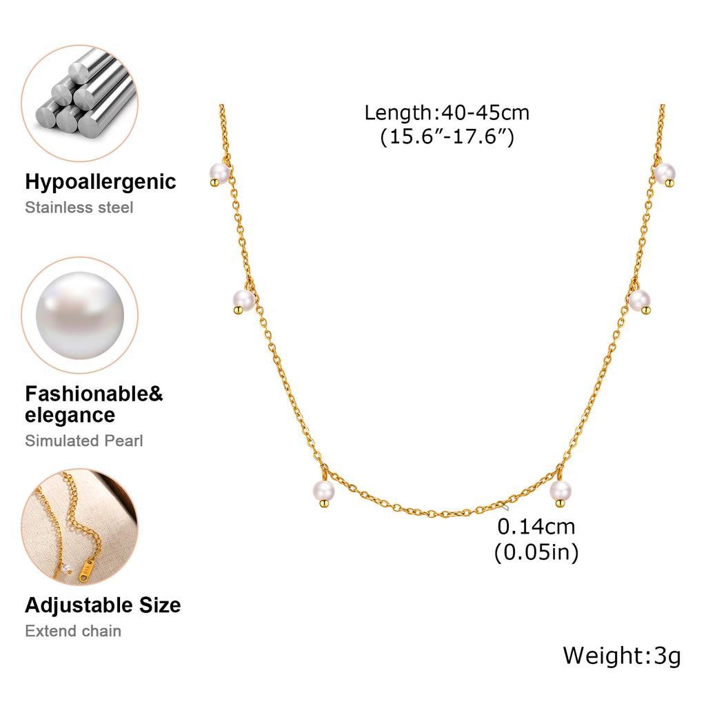 Exquisite Stainless Steel 6 Imitation Pearls Necklace For Women Rolo Chain Minimalist Necklaces Jewelry Wholesale/Dropshipping