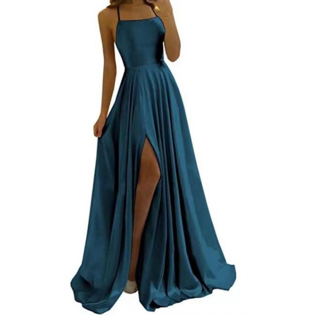 LYRIA Burgundy Satin Beach Maxi Women Dress for Christmas Sexy Side Slit Adjustable Straps Evening Prom Dress Cheap Bridesmaid Dresses