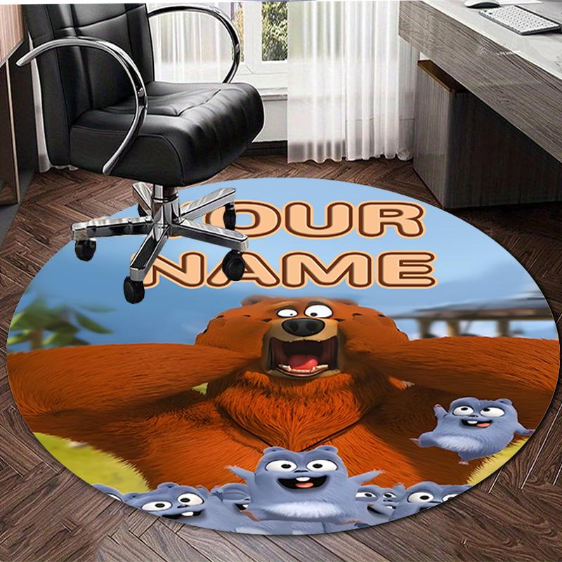 Personalized Grizzy Bear Round Chair Office Rug - Perfect for Mat, Office Chair & More - Ideal Gift for Birthdays and Holidays