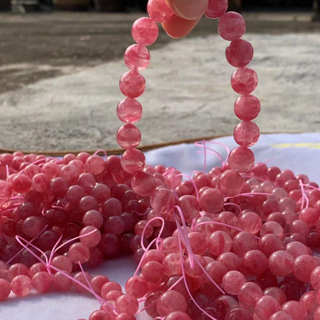 

Sakura Blossom Pink Rose Quartz Bracelet with Round Beads 9mm Beads