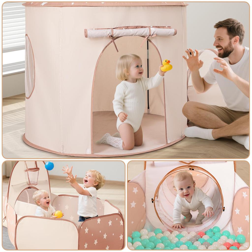 Kids' Tent, Toy House, 3-in-1 Ball Pit, Tunnel, Kids' Outdoor Playhouse Set, Easy One-Touch Assembly, Foldable, with Storage Bag, Secret Base, Toy, Bi