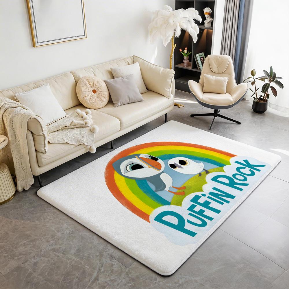 Cartoon C Puffin Rock Floor Mat Eco Flannel Doormat Non Slip Odorless Indoor Floor Rug Soft Short Plush Home Mat