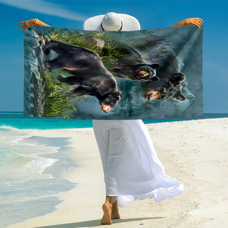 Wild Bears Mountain Forest Soft Beach Towel Outdoor Camping Vacation Swimming Beach Towel Outdoor Absorbent Bath Towel Blanket A6