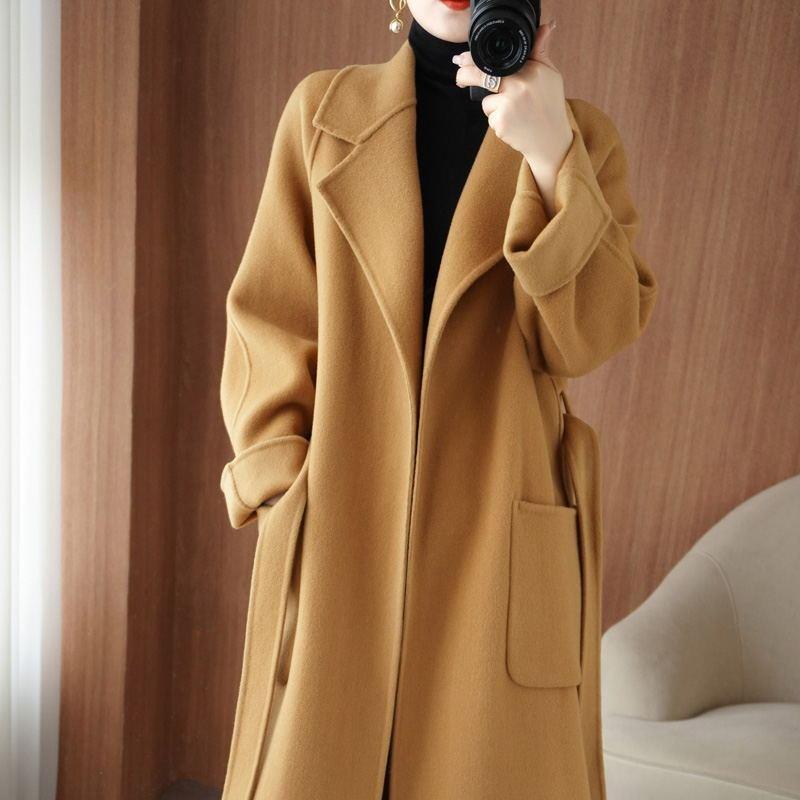 Women's Plus Size Double-Sided Wool Overcoat, Long Loose Fit (Autumn/Winter 2025)