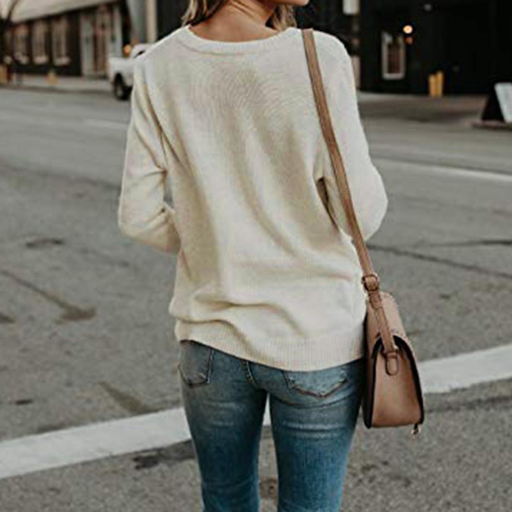 Women's Knitted Deep V-Neck Long Sleeve Wrap Front Loose Sweater Pullover Jumper