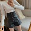 Women's Fall Spring Outer Wear High Waisted Slimming PU Leather Shorts Fashion Versatile Zipper A-Line Wide Leg Pants Mini Shorts