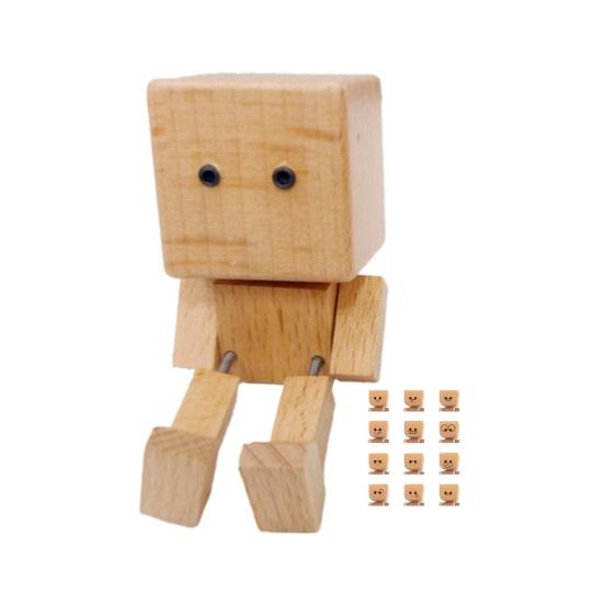 1 Set Christmas Shaking Wooden Man Figurine with 12 Expressions Handmade Santa Hat Shaking Feet Wooden Doll Car Dashboard Desktop Decoration