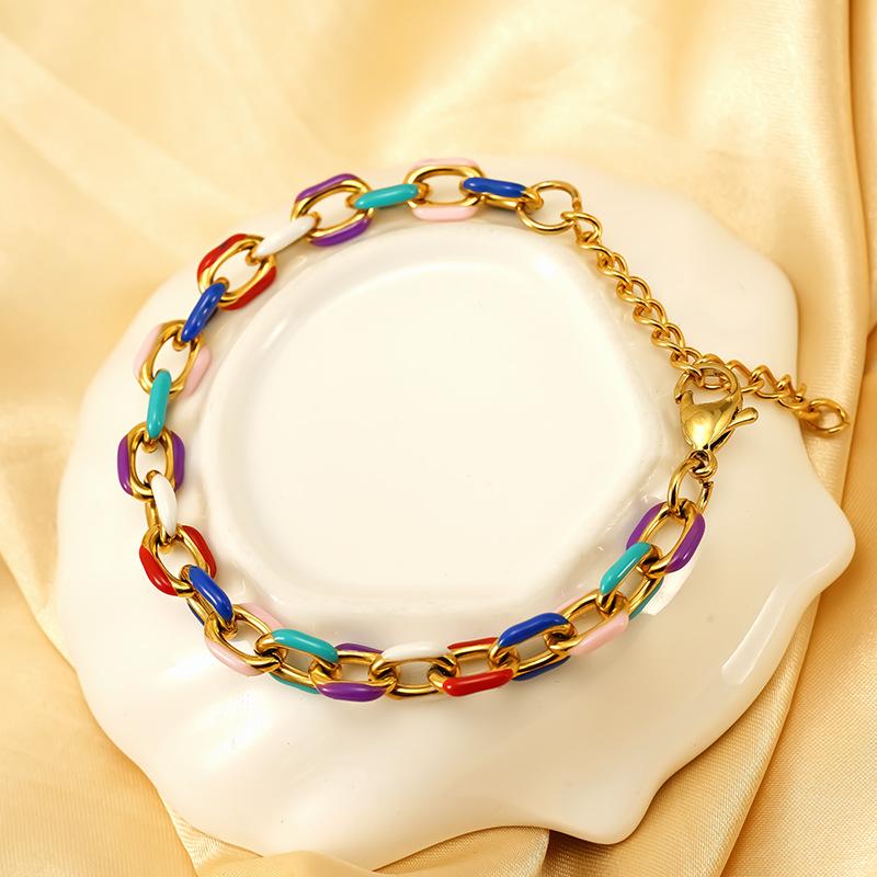 Colored Stainless Steel Cuban Bracelet Ancient French Enamel Color Drip Oil Hand Jewelry Titanium Steel Female Geometric Wind